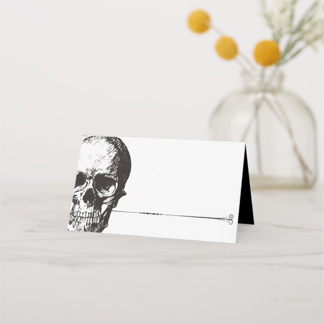 Gothic Glam Skull | Place Card | Food Card | White (Front)