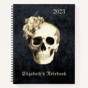 Gothic Glam Skull White Roses Personalised  Notebook
