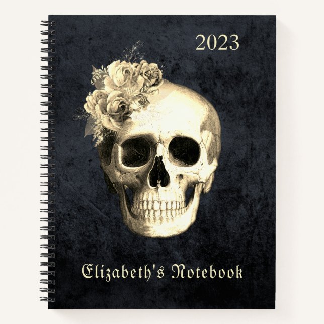  Gothic Glam Skull White Roses Personalised  Notebook (Front)