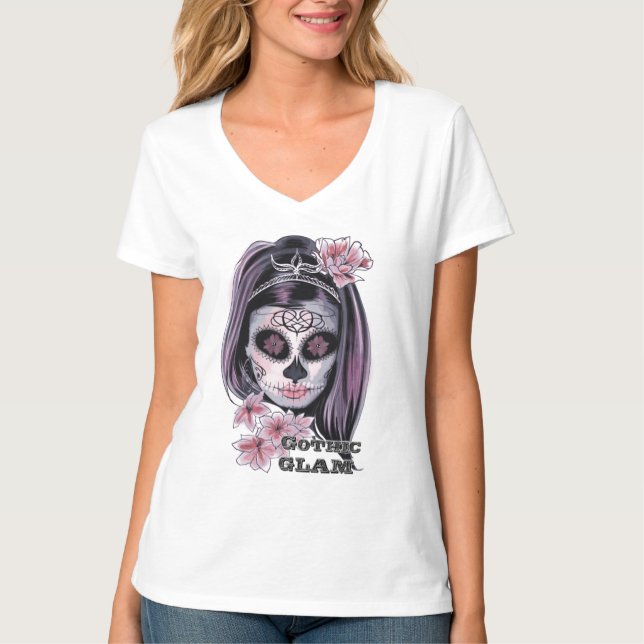 Gothic glam sugar skull woman T-Shirt (Front)