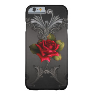 Gothic Glamour Red Rose Black Ornamental Glam Barely There iPhone 6 Case