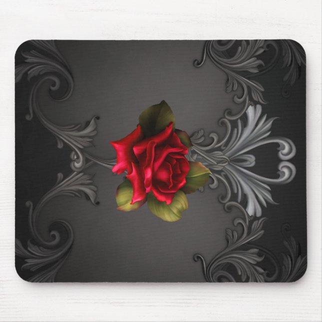 Gothic Glamour Red Rose Black Ornamental Glam Mouse Pad (Front)