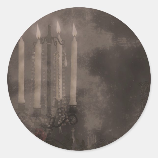 Gothic Glow Candle Light Roses Wedding Classic Round Sticker (Front)