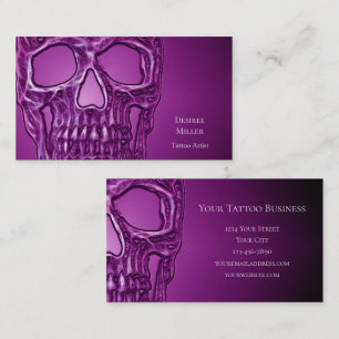 Gothic Glowing Skull Purple White Tattoo Shop Business Card
