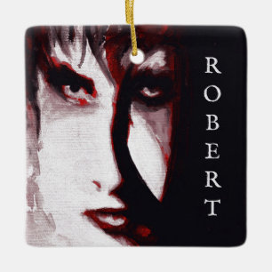 Gothic God Post Punk Goth Music Man Portrait Art Ceramic Ornament