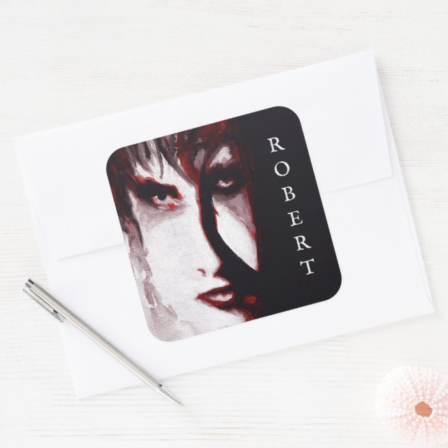Gothic God Post Punk Goth Music Man Portrait Art Square Sticker (Envelope)