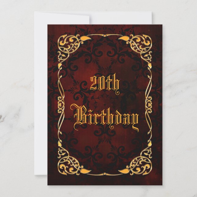 Gothic Gold Framed 20th Birthday Invitation (Front)