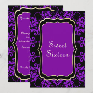 Gothic Gold & Lilac Damask Invitation