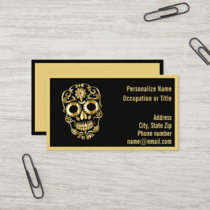 Gothic Gold Skeleton Skull on Black Business Card