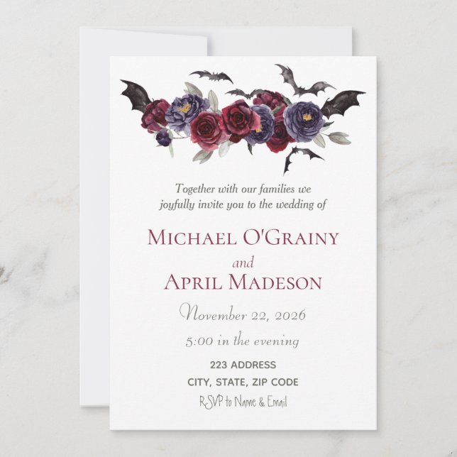 Gothic Goth Bats Dark Invitation Wedding (Front)