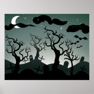 Gothic Graveyard graves trees Poster