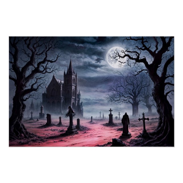 Gothic Graveyard Under Full Moon Poster (Front)