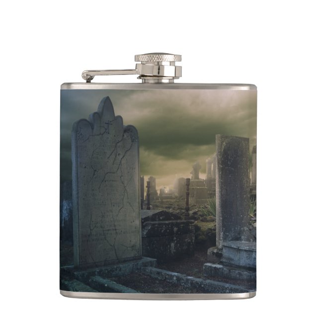 Gothic Graveyard Whiskey Flask (Front)