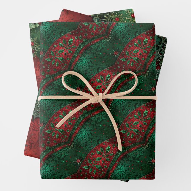 Gothic Green and Red Christmas Wrapping Paper Sheet (In situ)