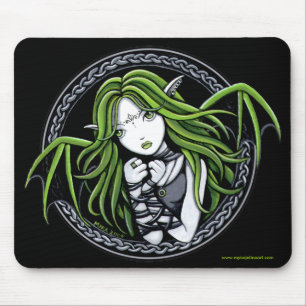 Gothic Green Bat Fairy Art Mousepad