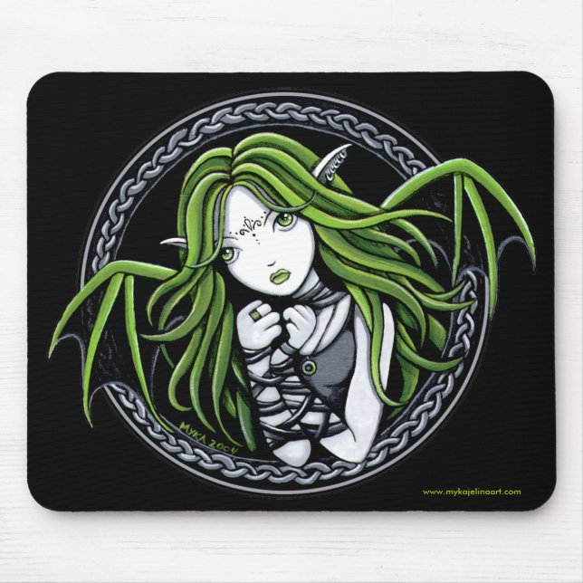 Gothic Green Bat Fairy Art Mousepad (Front)