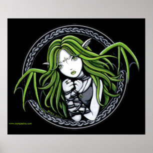 Gothic Green Bat Fairy Art Poster