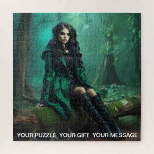 Gothic Green Dark Forest Girl Jigsaw Puzzle