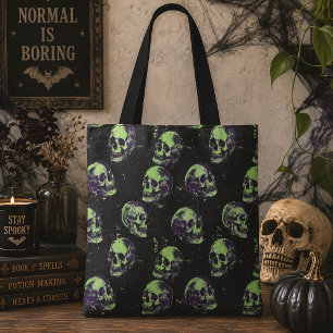 Gothic Green Skulls Grunge Halloween Tote Bag