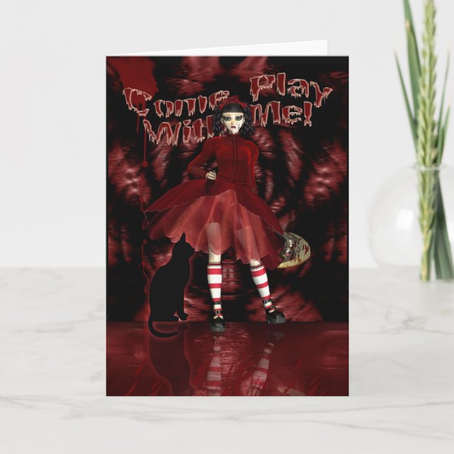 Gothic Greeting Card, Gothic Doll Cute Card (Front)