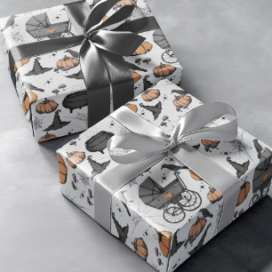 Gothic Grey Baby Carriage Halloween Wrapping Paper