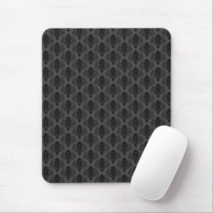 Gothic Grey Black Damask Pattern Mouse Pad