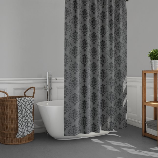 Gothic Grey Black Damask Pattern Shower Curtain (Creator Uploaded)
