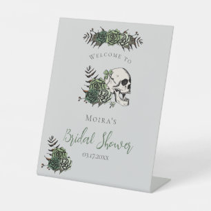 Gothic Grey Floral Skull Bridal Shower Tabletop Pedestal Sign
