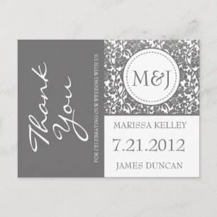 Gothic Grey Flourish Thank You Postcard