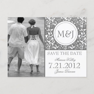 Gothic Grey on White Flourish Save the Date Announcement Postcard