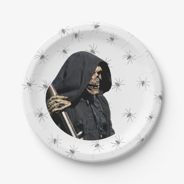 Gothic Gruesome Grim Reaper & scythe Paper Plate (Front)