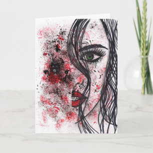 Gothic Grunge Abstract Girl Portrait Line Art Fold Card