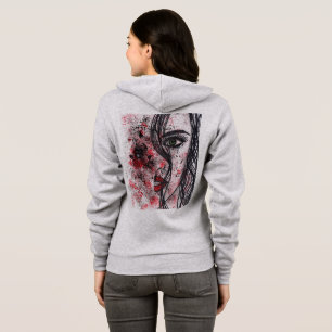Gothic Grunge Abstract Girl Portrait Line Art Zip Hoodie