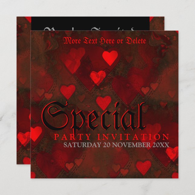 Gothic Grunge Passion Special Party Invitation (Front/Back)
