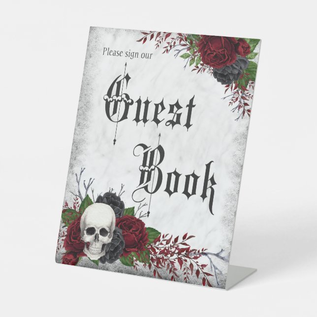 Gothic Guest Book Sign with Skull and Roses (Front)