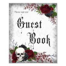 Gothic Guestbook Sign with Skull and Roses