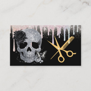 Gothic Hair Stylist Glitter Skull Gold Scissors Business Card