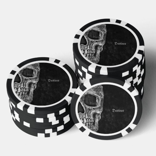 Gothic Half Skull Black And White Cool Grunge Poker Chips (Stack)