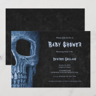 Gothic Half Skull Black Baby Boy Shower Invitation