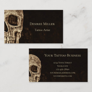 Gothic Half Skull Brown Beige Tattoo Artist Business Card