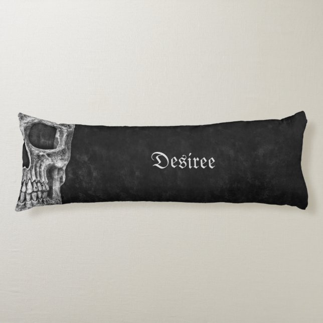 Gothic Half Skull Cool Black And White Grunge Body Cushion (Front)