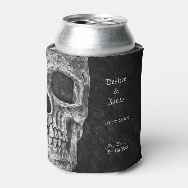 Gothic Half Skull Cool Black And White Grunge Can Cooler (Can Front)
