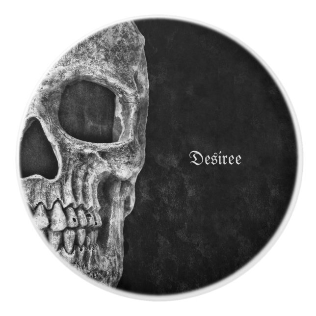 Gothic Half Skull Cool Black And White Grunge Ceramic Knob (Front)