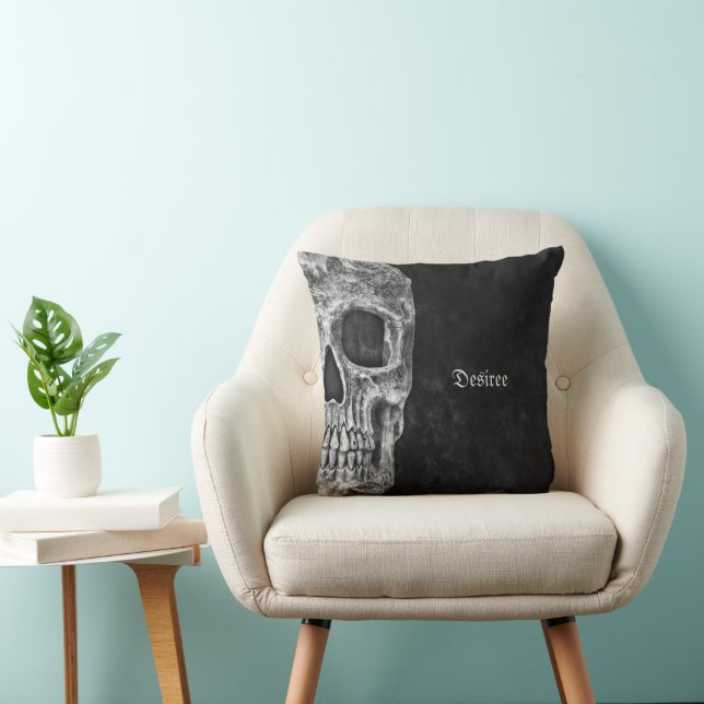 Gothic Half Skull Cool Black And White Grunge Cushion (Chair)