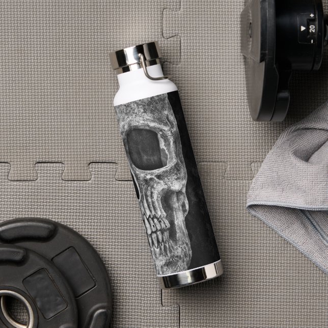 Gothic Half Skull Cool Black And White Grunge Water Bottle (Gym (Rotated))