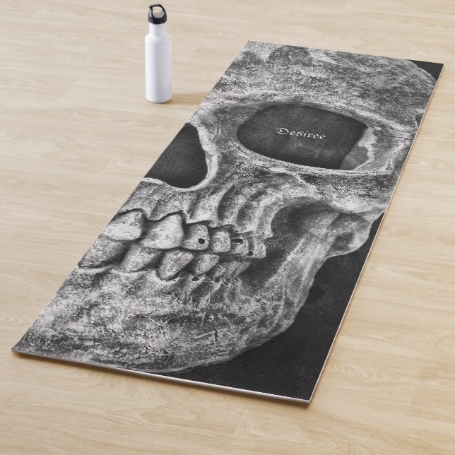 Gothic Half Skull Cool Black And White Grunge Yoga Mat (In Situ)