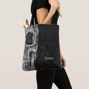 Gothic Half Skull Head Black And White Cool Grunge Tote Bag