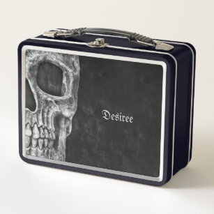 Gothic Half Skull Head Cool Black And White Grunge Metal Lunch Box