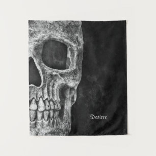 Gothic Half Skull Head Cool Black And White Grunge Tapestry