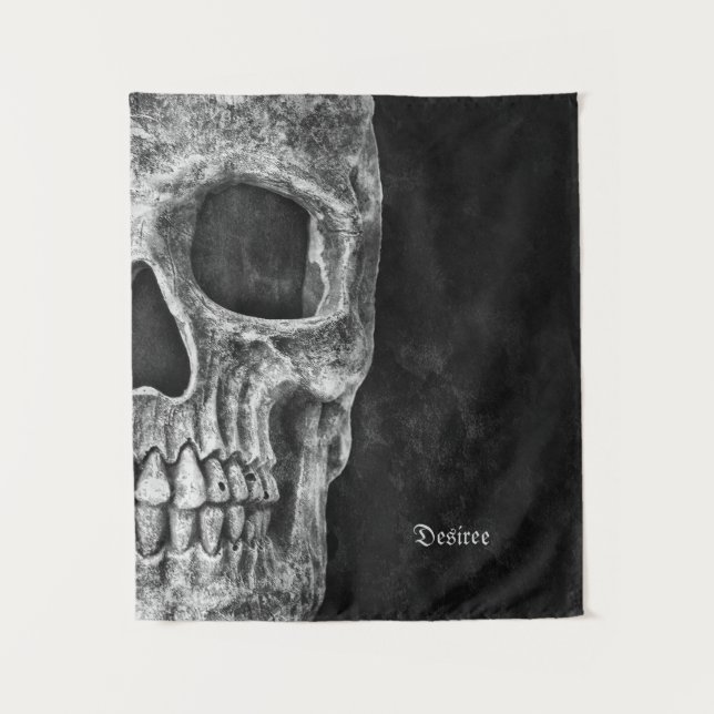Gothic Half Skull Head Cool Black And White Grunge Tapestry (Front)